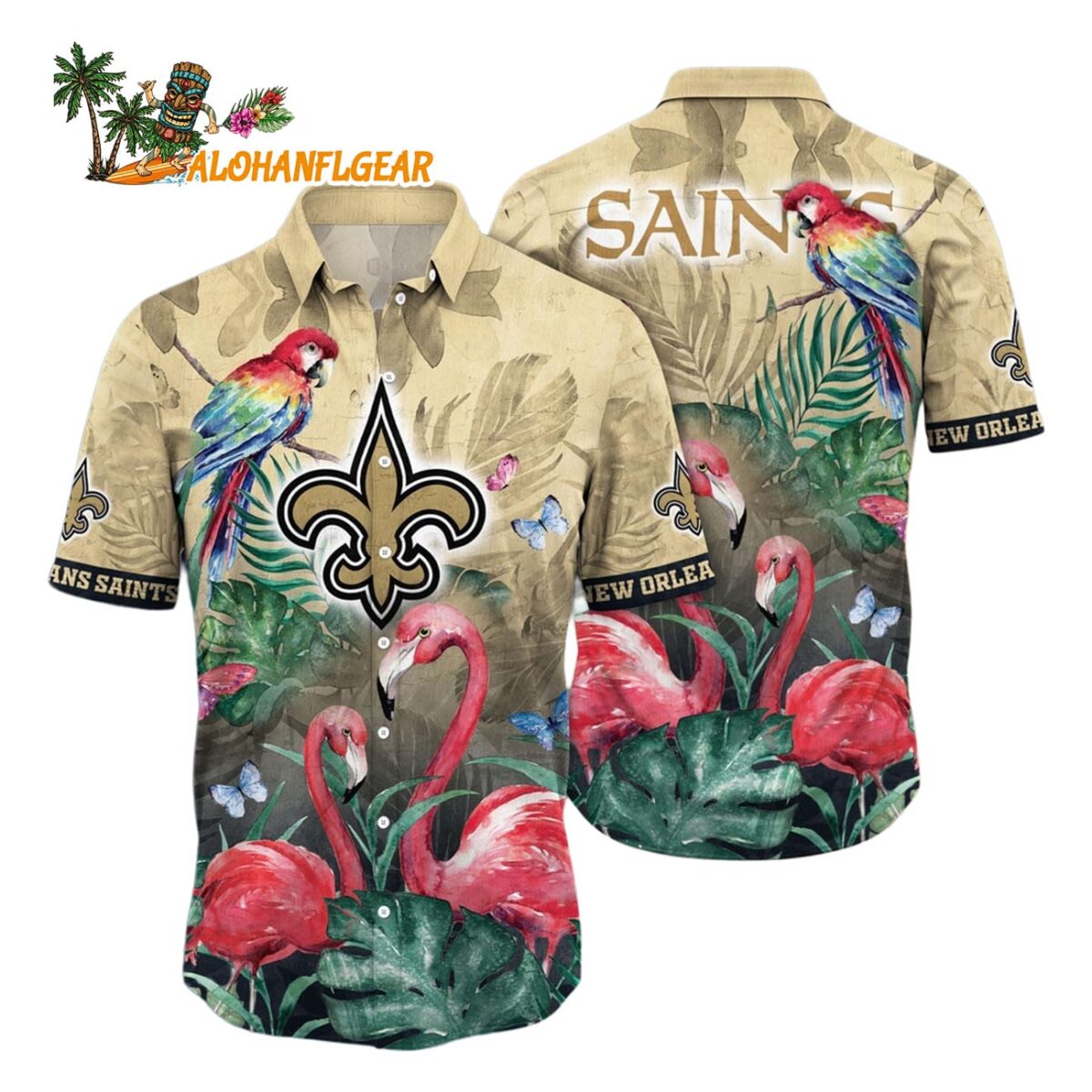 New Orleans Saints Flamingo And Flower Hawaiian Shirt New Orleans Saints Aloha Shirt 1