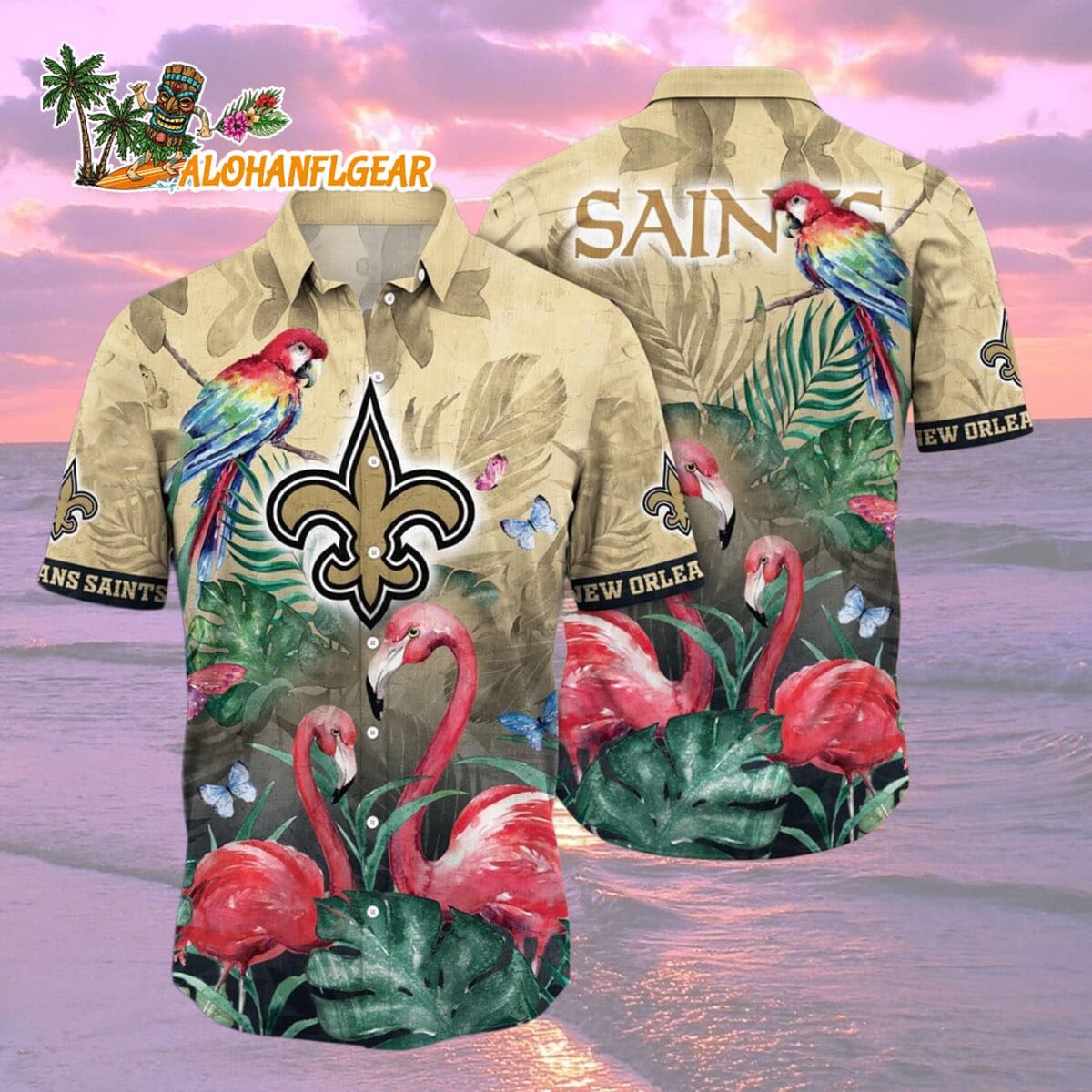New Orleans Saints Flamingo And Flower Hawaiian Shirt New Orleans Saints Aloha Shirt 2