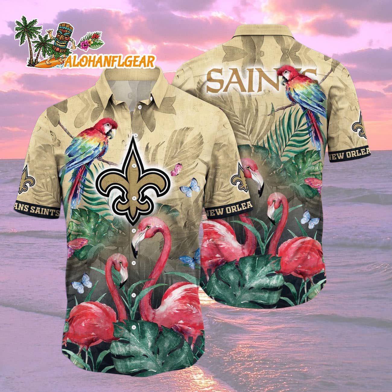 New Orleans Saints Flamingo And Flower Hawaiian Shirt, New Orleans Saints Aloha Shirt New Orleans Saints Flamingo And Flower Hawaiian Shirt, New Orleans Saints Aloha Shirt