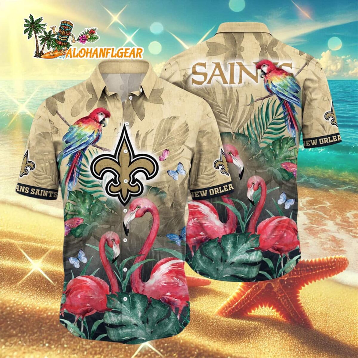 New Orleans Saints Flamingo And Flower Hawaiian Shirt New Orleans Saints Aloha Shirt 3