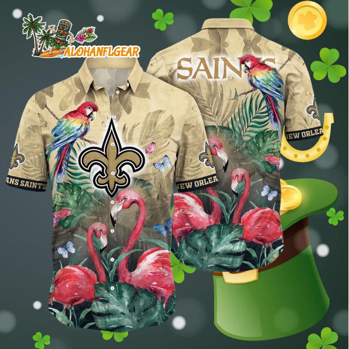 New Orleans Saints Flamingo And Flower Hawaiian Shirt New Orleans Saints Aloha Shirt 4