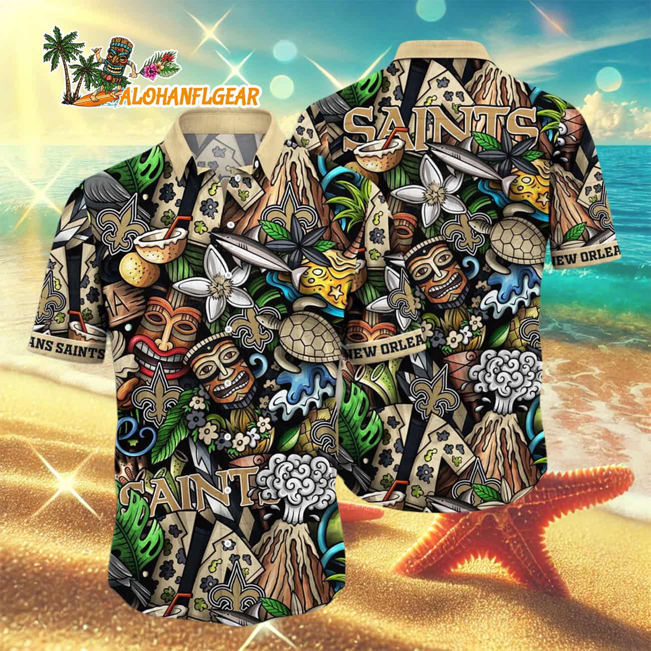 New Orleans Saints Flower Tiki Me Off Hawaiian Shirt, New Orleans Saints Aloha Shirt New Orleans Saints Flower Tiki Me Off Hawaiian Shirt, New Orleans Saints Aloha Shirt