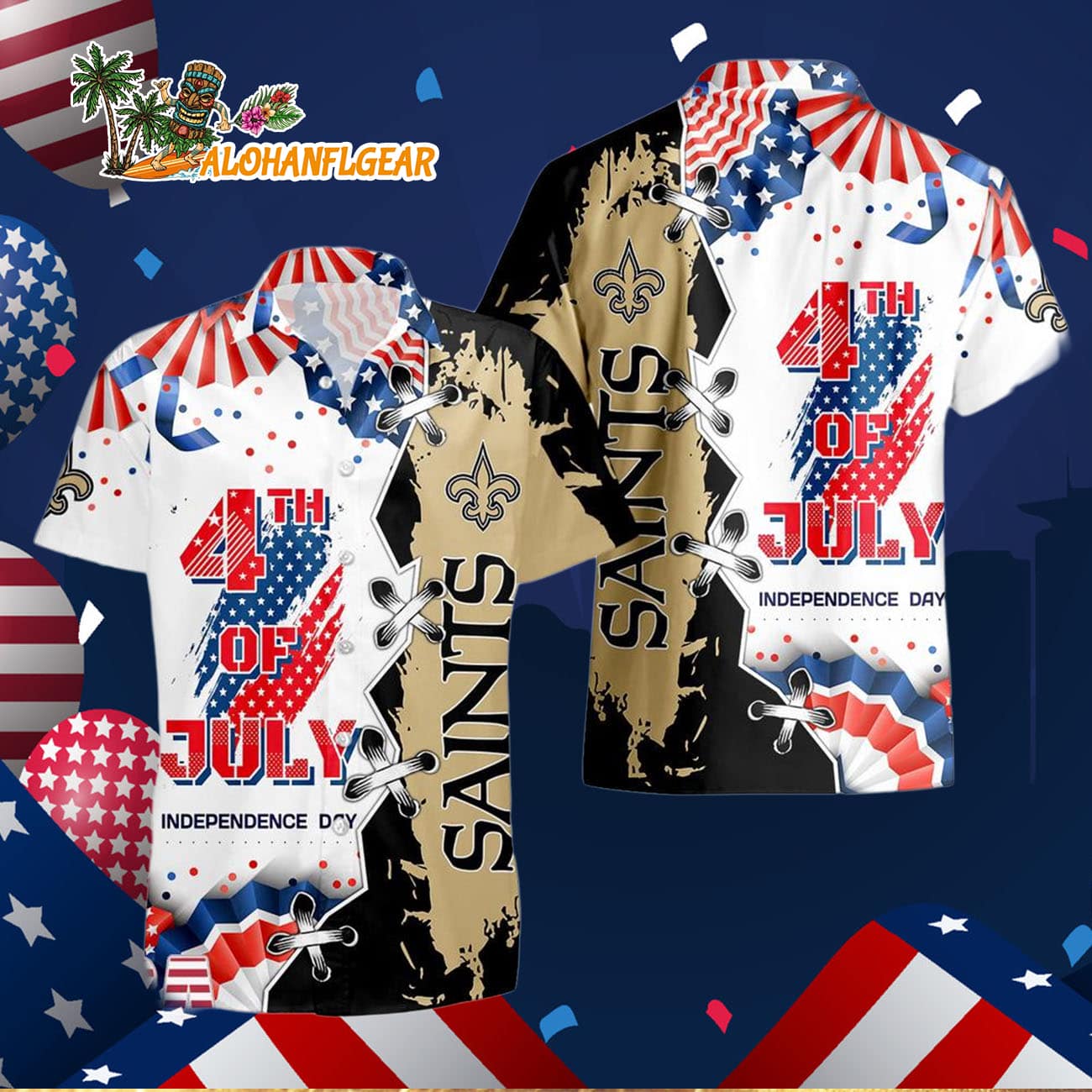 New Orleans Saints Happy Independence Day Resurgence Hawaiian Shirt, NFL Aloha Shirt New Orleans Saints Happy Independence Day Resurgence Hawaiian Shirt, NFL Aloha Shirt
