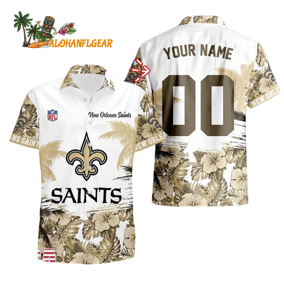 New Orleans Saints Hibiscus Flower Custom Name Hawaiian Shirt NFL Aloha Shirt 1
