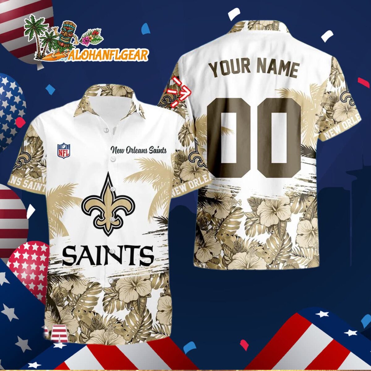 New Orleans Saints Hibiscus Flower Custom Name Hawaiian Shirt NFL Aloha Shirt 3