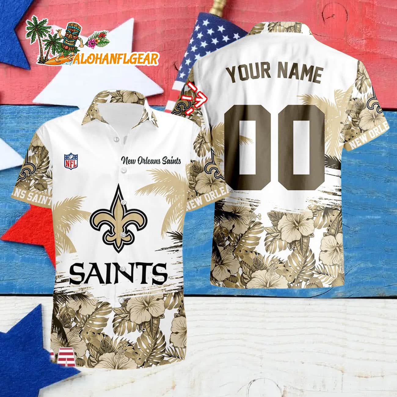 New Orleans Saints Hibiscus Flower Custom Name Hawaiian Shirt, NFL Aloha Shirt New Orleans Saints Hibiscus Flower Custom Name Hawaiian Shirt, NFL Aloha Shirt
