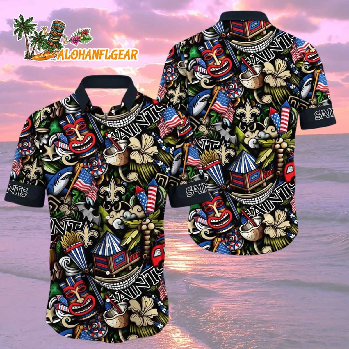 New Orleans Saints Tiki Me Off Hawaiian Shirt New Orleans Saints Aloha Shirt 2