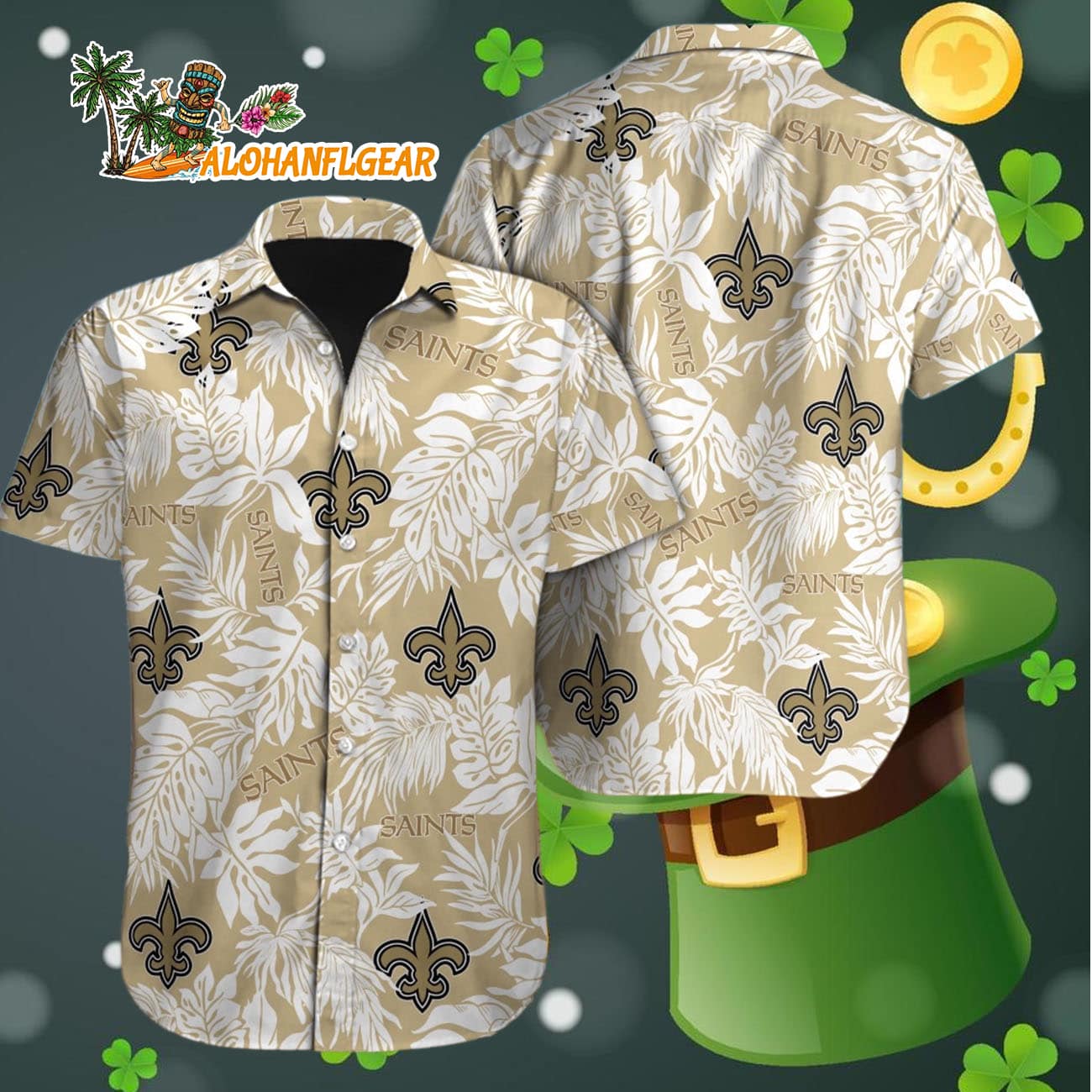 New Orleans Saints Tropical Leafs Designs Hawaiian Shirt, New Orleans Saints Aloha Shirt New Orleans Saints Tropical Leafs Designs Hawaiian Shirt, New Orleans Saints Aloha Shirt