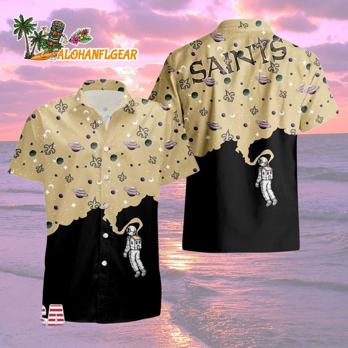 New Orleans Saints Universal Astronaut Pattern Hawaiian Shirt New Orleans Saints Aloha Shirt 2