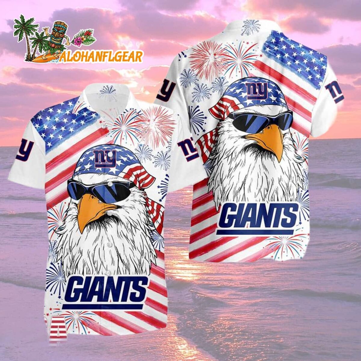 New York Giants American Eagle Emblem Hawaiian Shirt New York Giants Aloha Shirt 2