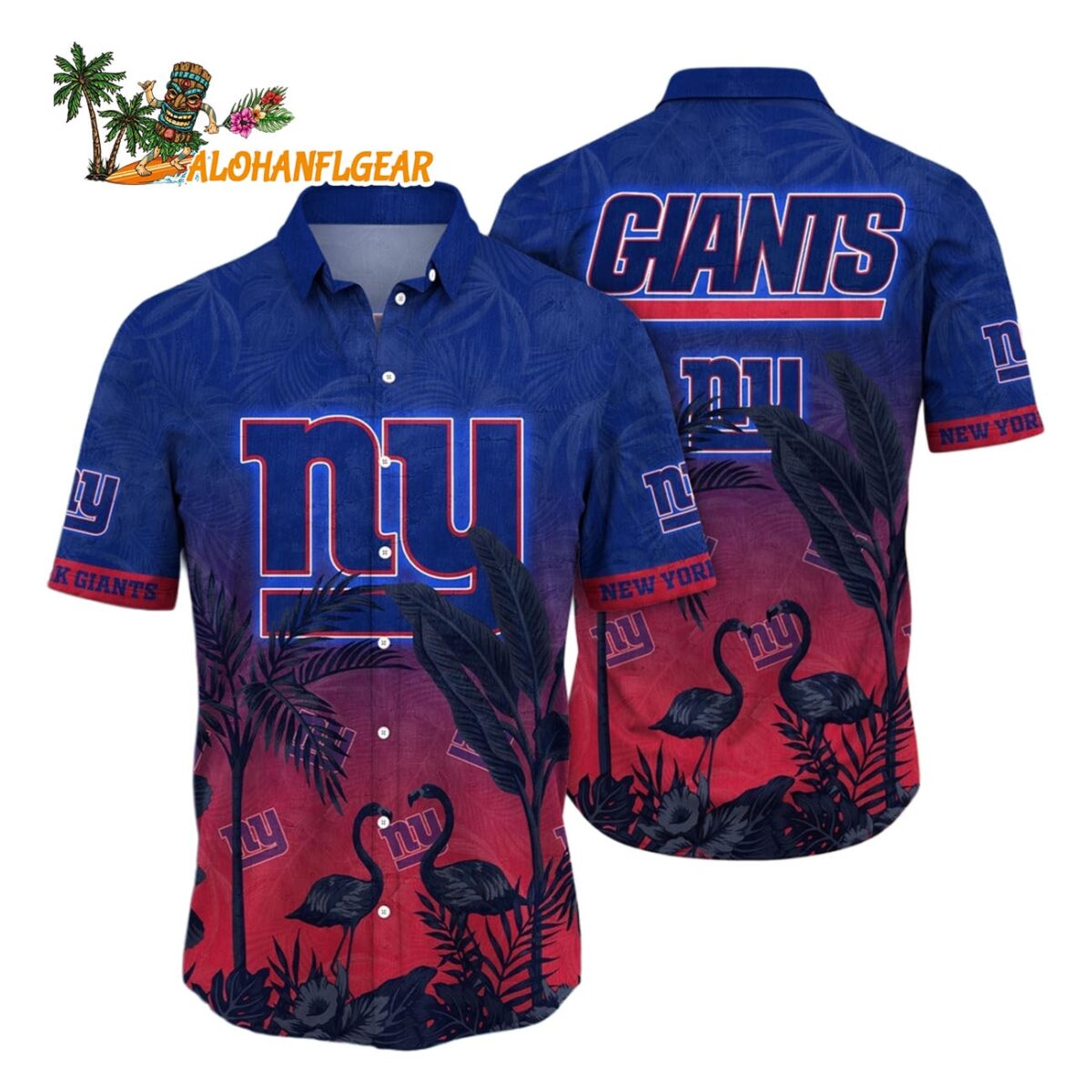 New York Giants Flamingo And Flower Funny Hawaiian Shirt New York Giants Aloha Shirt 1