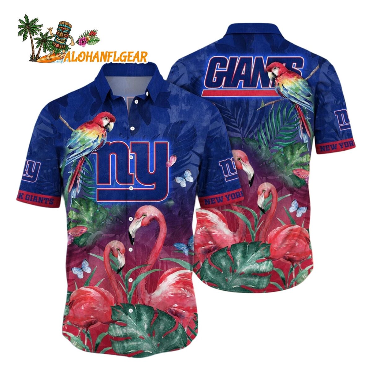 New York Giants Flamingo And Flower Hawaiian Shirt New York Giants Aloha Shirt 1