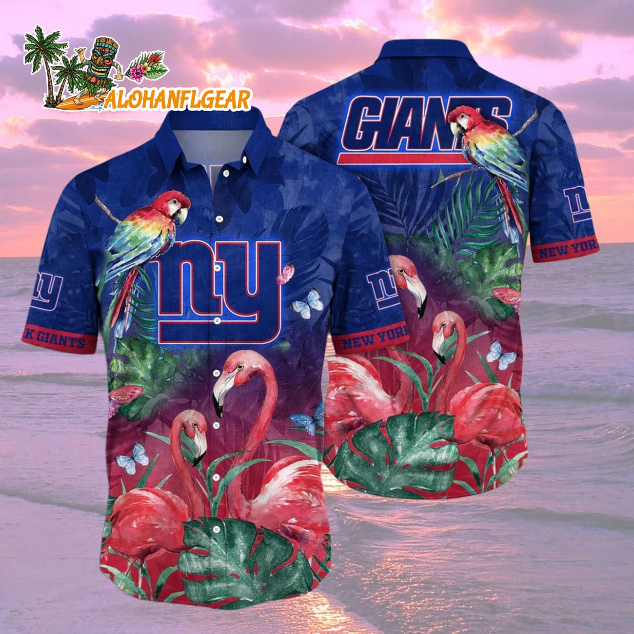 New York Giants Flamingo And Flower Hawaiian Shirt, New York Giants Aloha Shirt New York Giants Flamingo And Flower Hawaiian Shirt, New York Giants Aloha Shirt