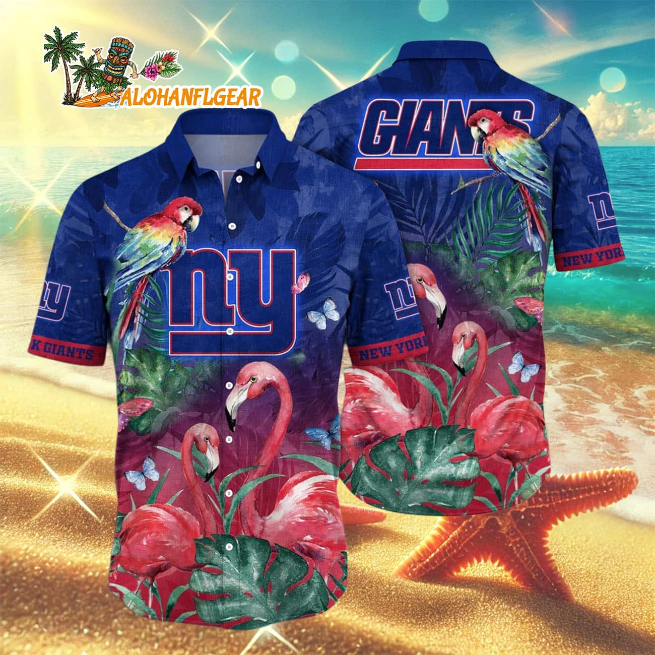 New York Giants Flamingo And Flower Hawaiian Shirt, New York Giants Aloha Shirt New York Giants Flamingo And Flower Hawaiian Shirt, New York Giants Aloha Shirt