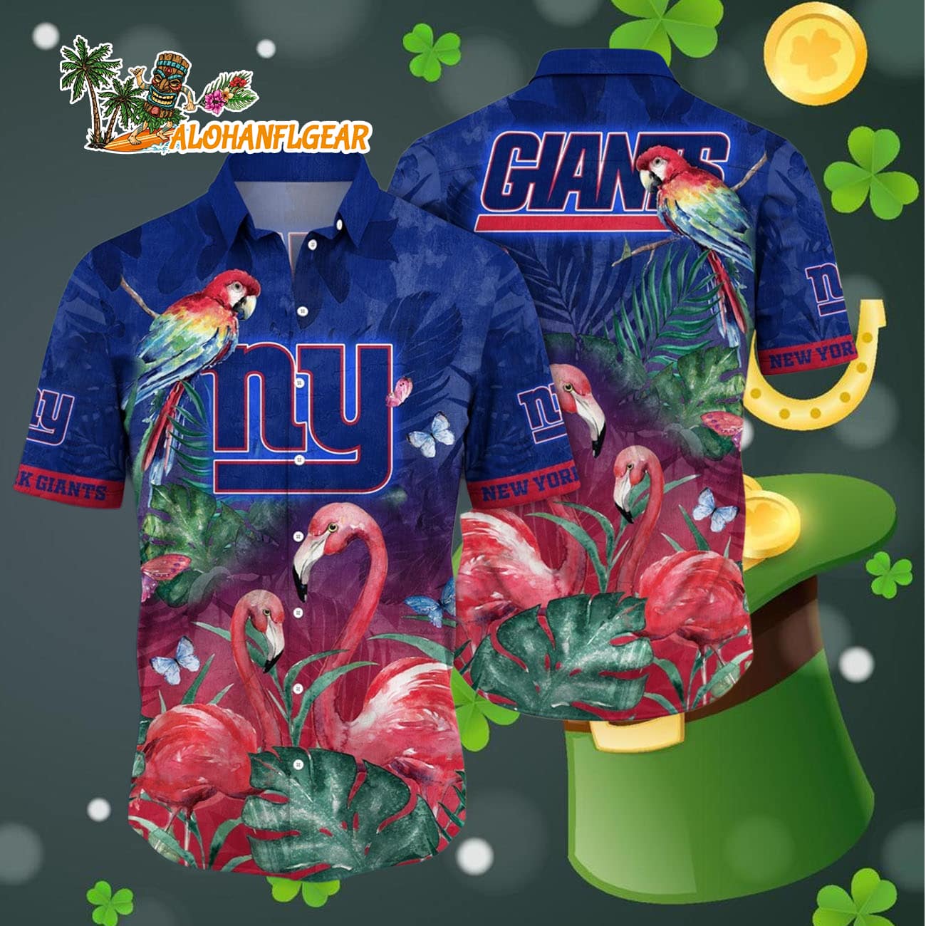 New York Giants Flamingo And Flower Hawaiian Shirt, New York Giants Aloha Shirt New York Giants Flamingo And Flower Hawaiian Shirt, New York Giants Aloha Shirt