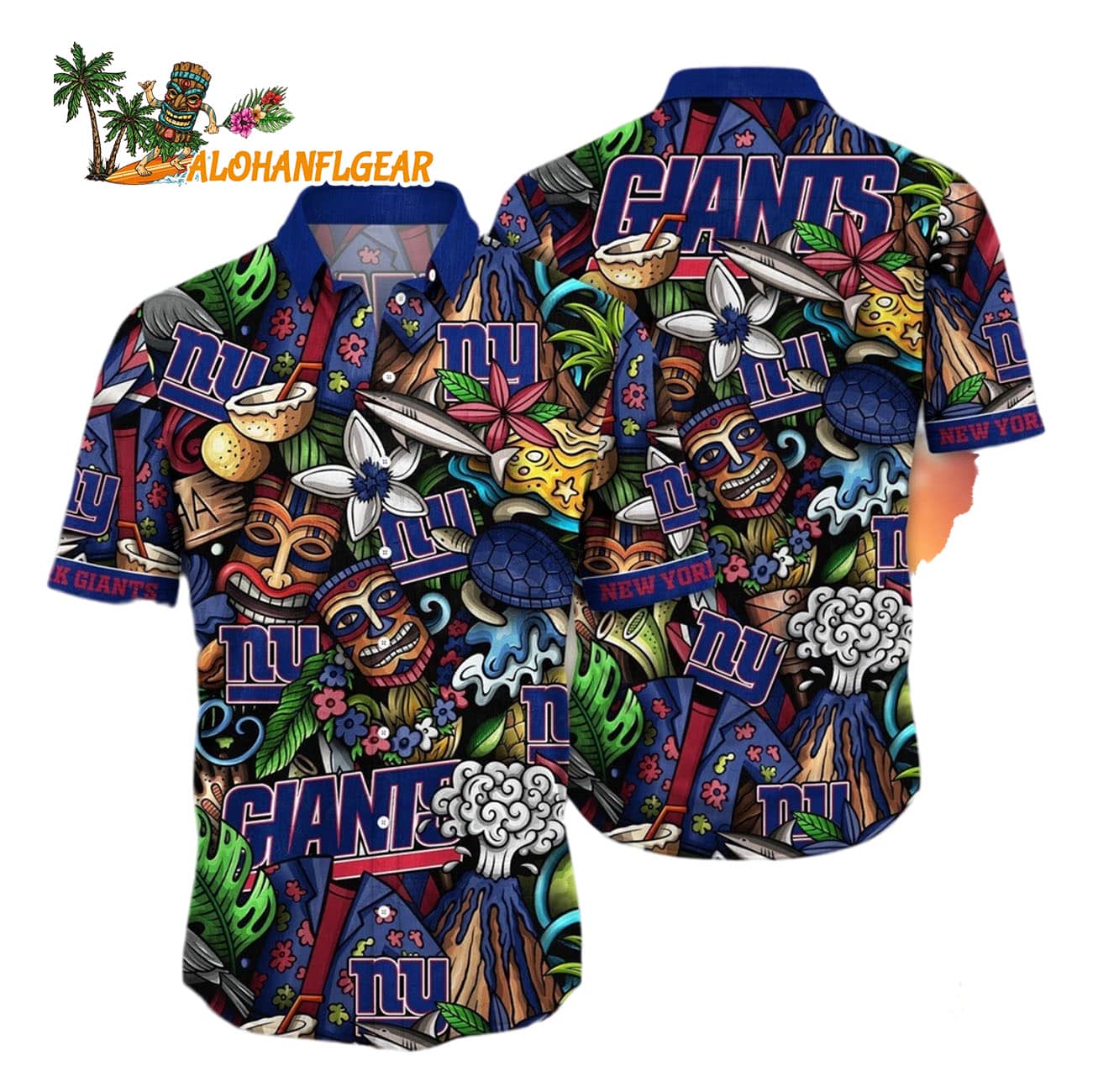 New York Giants Flower Tiki Me Off Hawaiian Shirt, New York Giants Aloha Shirt New York Giants Flower Tiki Me Off Hawaiian Shirt, New York Giants Aloha Shirt