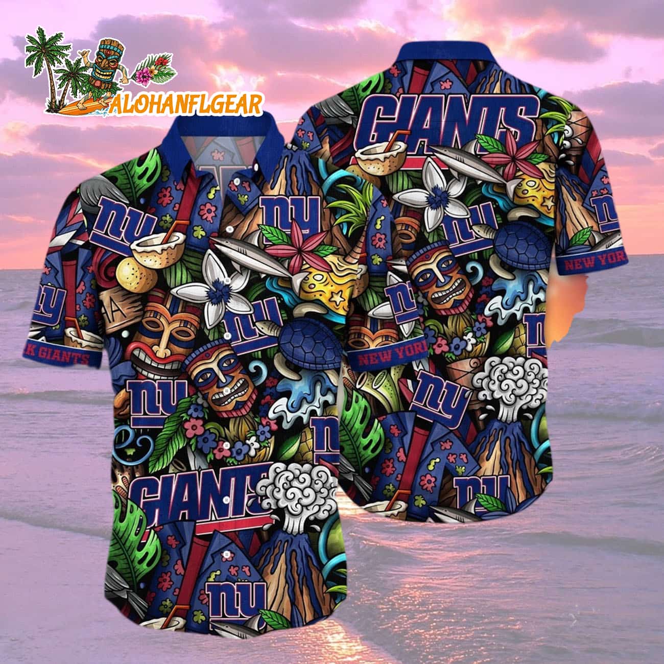 New York Giants Flower Tiki Me Off Hawaiian Shirt, New York Giants Aloha Shirt New York Giants Flower Tiki Me Off Hawaiian Shirt, New York Giants Aloha Shirt