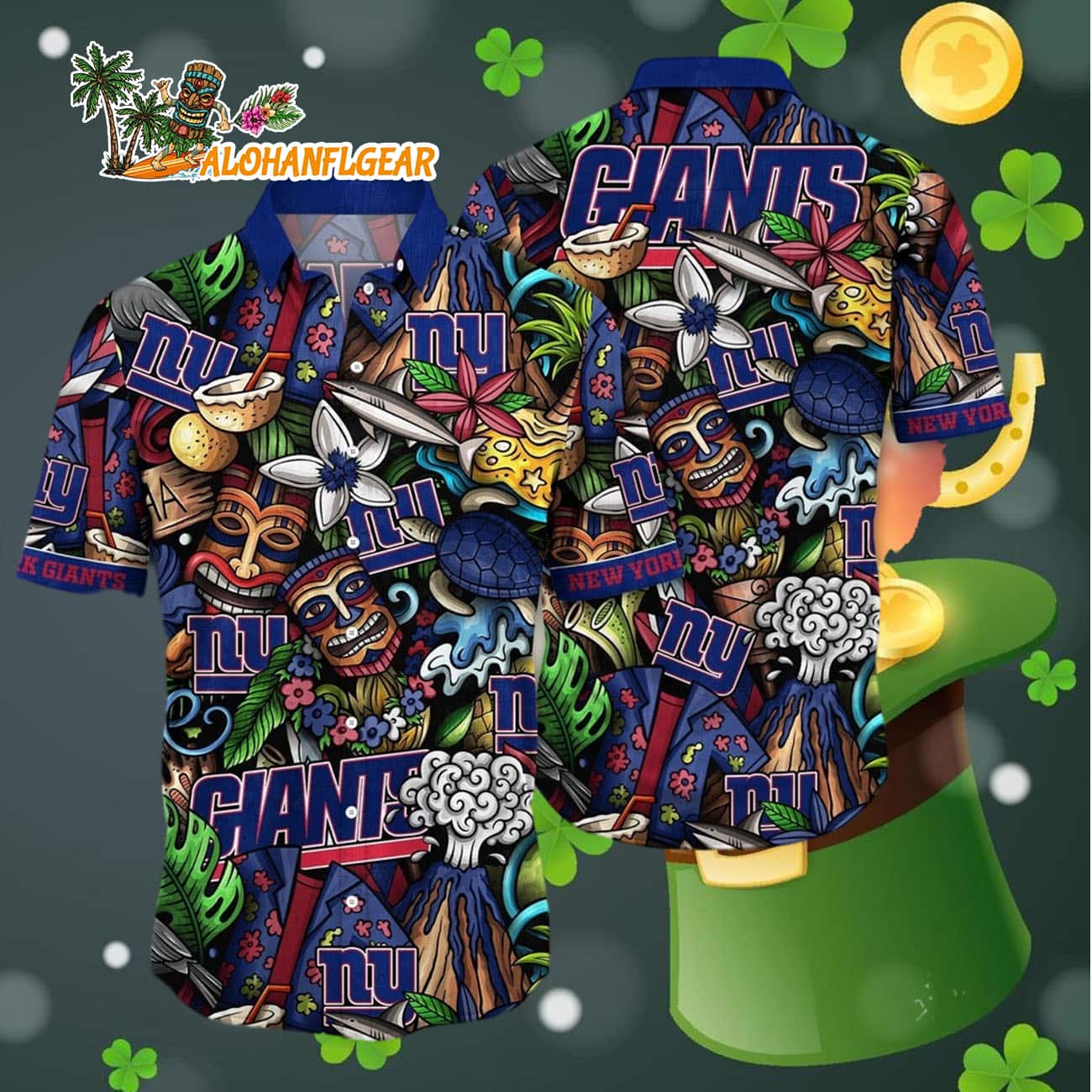 New York Giants Flower Tiki Me Off Hawaiian Shirt, New York Giants Aloha Shirt New York Giants Flower Tiki Me Off Hawaiian Shirt, New York Giants Aloha Shirt
