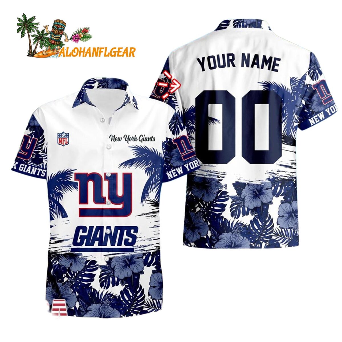 New York Giants Hibiscus Flower Custom Name Hawaiian Shirt NFL Aloha Shirt 1