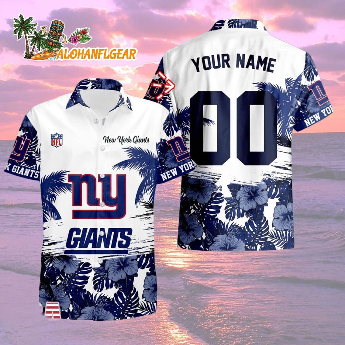 New York Giants Hibiscus Flower Custom Name Hawaiian Shirt NFL Aloha Shirt 2