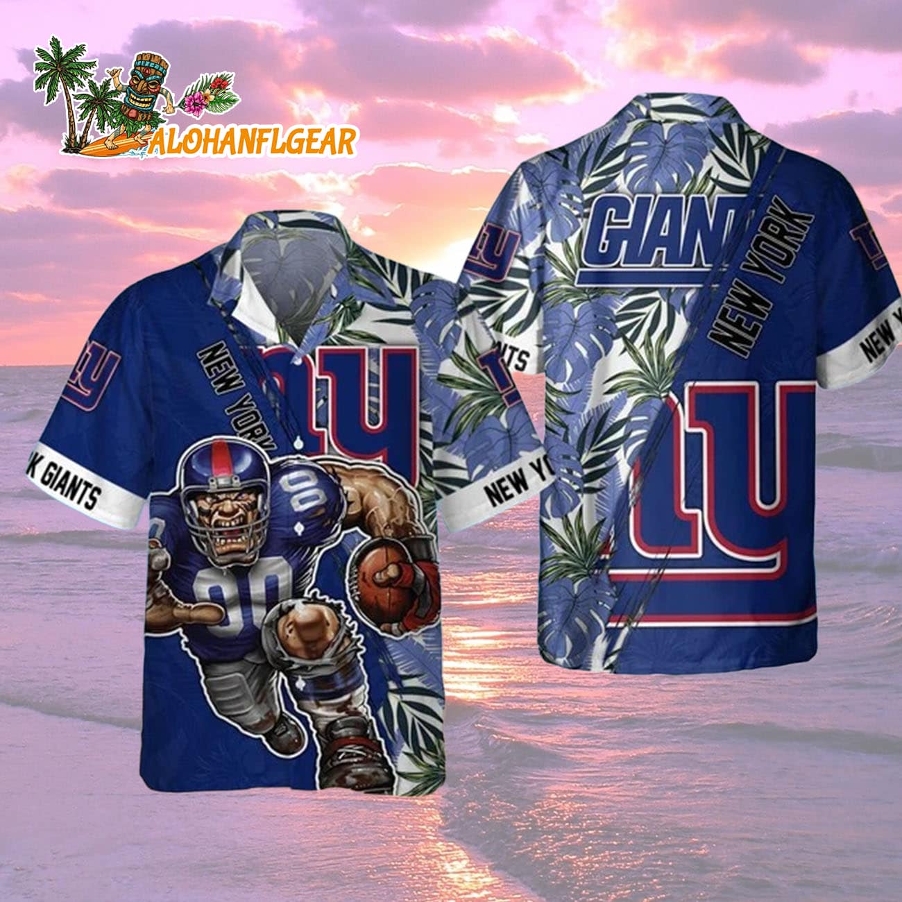 New York Giants Mascot Summer Hawaiian Shirt, New York Giants Aloha Shirt New York Giants Mascot Summer Hawaiian Shirt, New York Giants Aloha Shirt