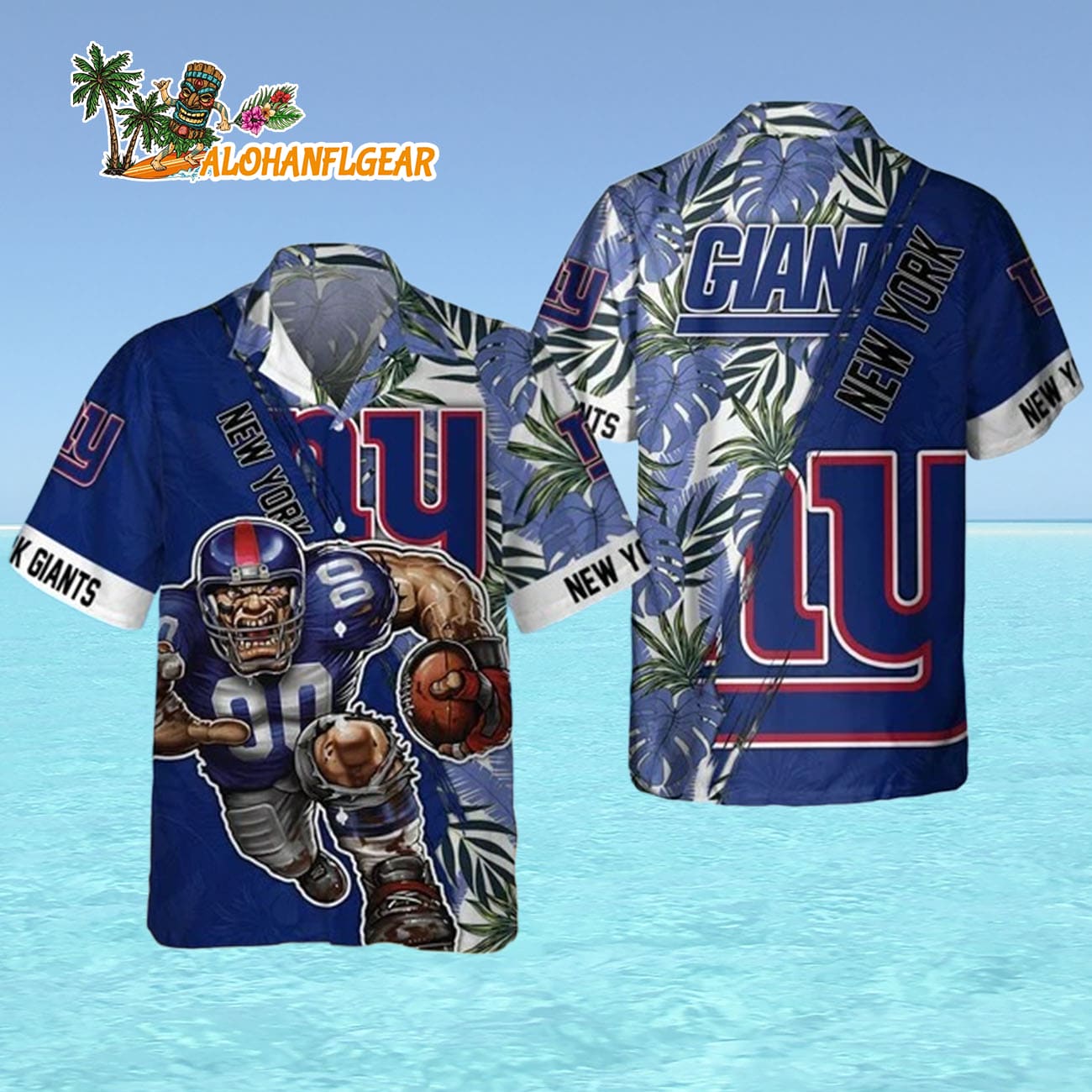 New York Giants Mascot Summer Hawaiian Shirt, New York Giants Aloha Shirt New York Giants Mascot Summer Hawaiian Shirt, New York Giants Aloha Shirt