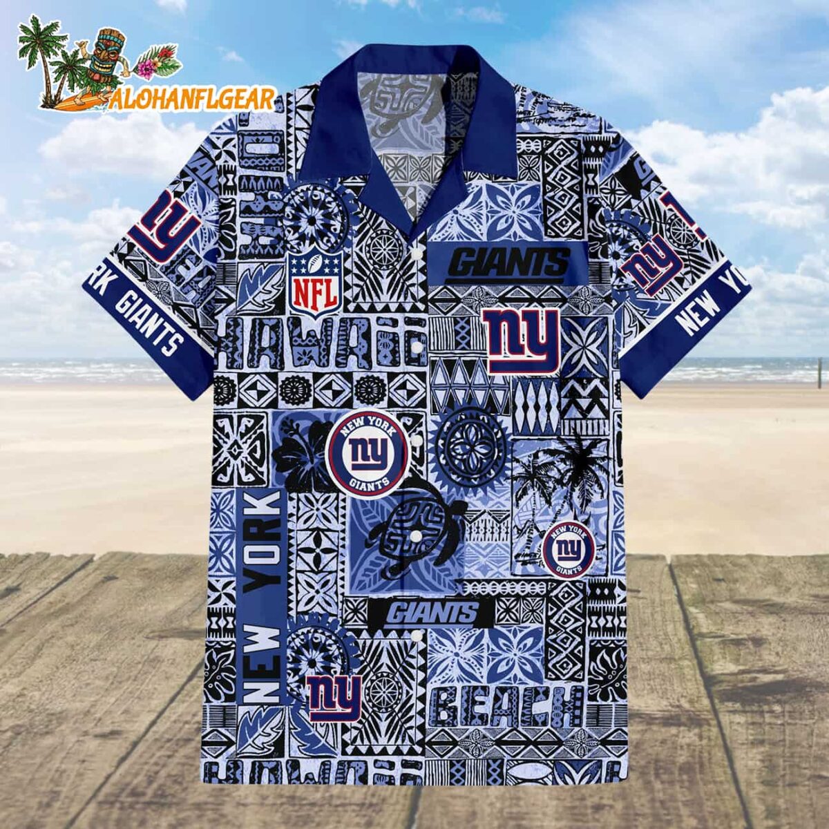 New York Giants Tapa Patterns Hawaiian Shirt NFL Aloha Shirt 1