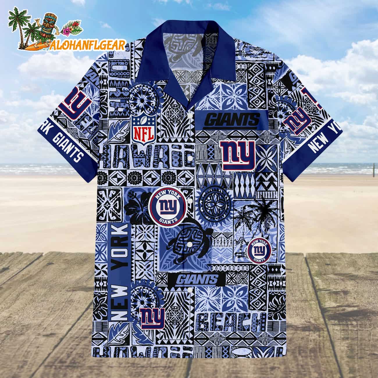 New York Giants Tapa Patterns Hawaiian Shirt, NFL Aloha Shirt New York Giants Tapa Patterns Hawaiian Shirt, NFL Aloha Shirt