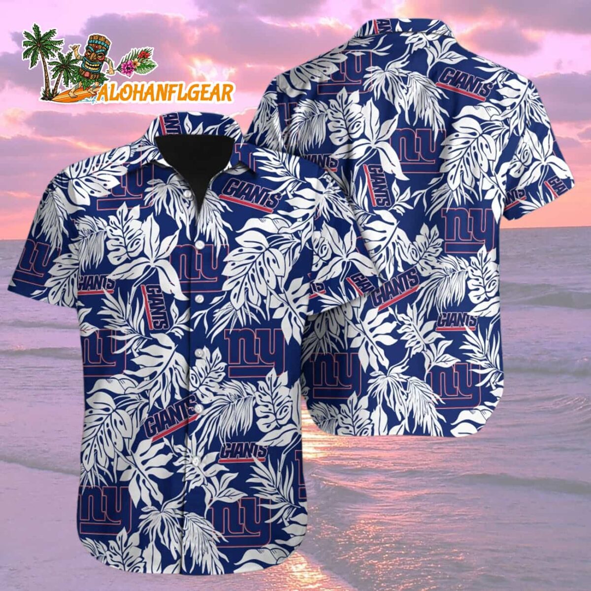 New York Giants Tropical Leafs Designs Hawaiian Shirt New York Giants Aloha Shirt 2