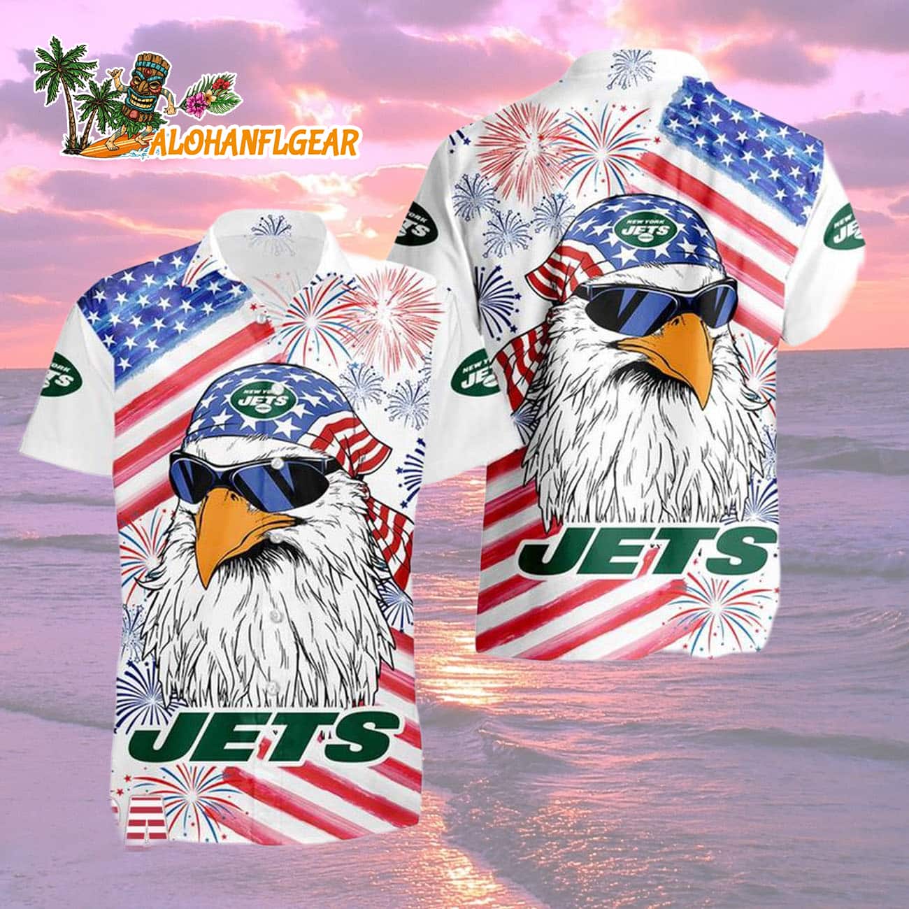 New York Jets American Eagle Emblem Hawaiian Shirt New York Jets American Eagle Emblem Hawaiian Shirt