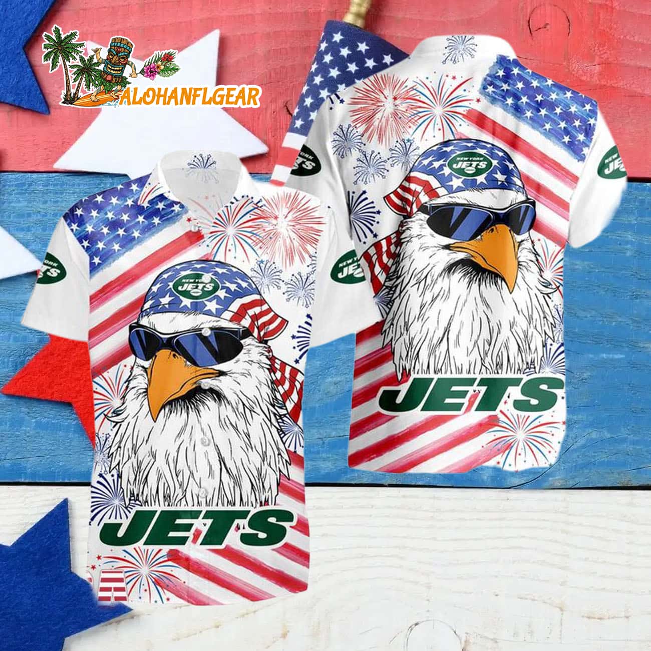 New York Jets American Eagle Emblem Hawaiian Shirt New York Jets American Eagle Emblem Hawaiian Shirt