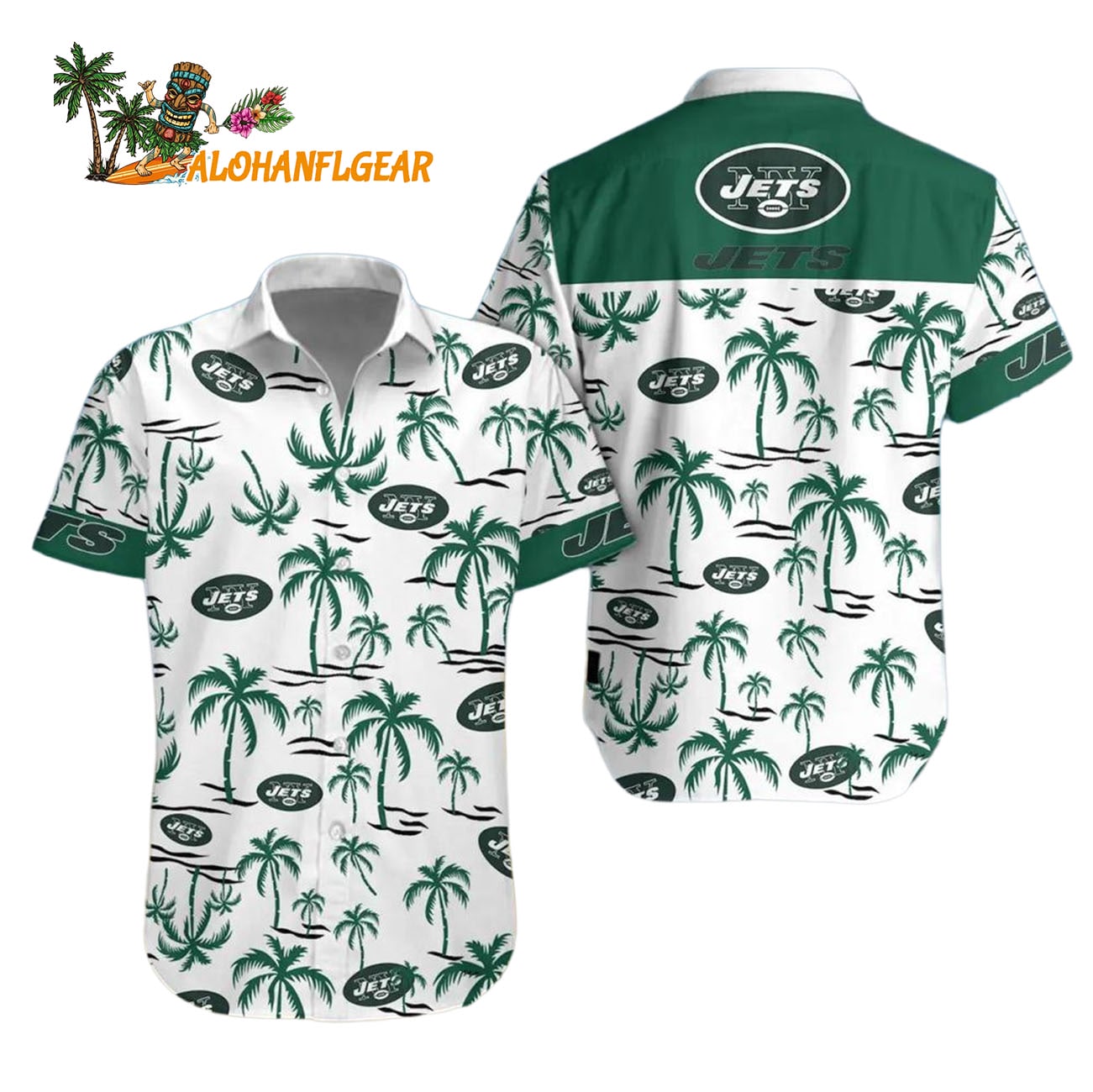 New York Jets Coconut Logo Beach Hawaiian Shirt, NFL Aloha Shirt New York Jets Coconut Logo Beach Hawaiian Shirt, NFL Aloha Shirt