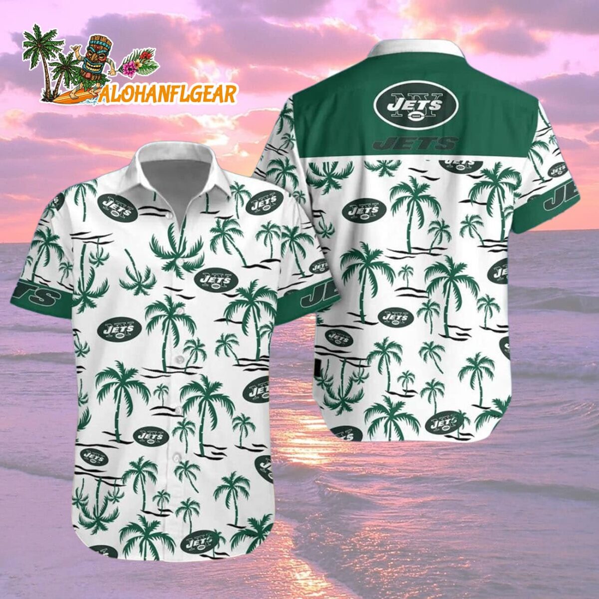 New York Jets Coconut Logo Beach Hawaiian Shirt, NFL Aloha Shirt 1 New York Jets Coconut Logo Beach Hawaiian Shirt NFL Aloha Shirt 2