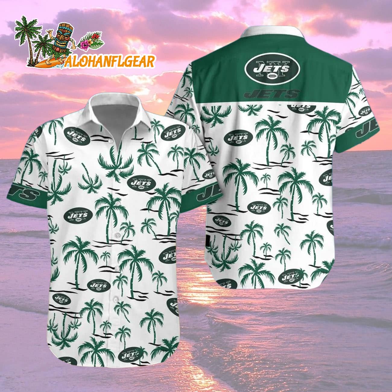 New York Jets Coconut Logo Beach Hawaiian Shirt, NFL Aloha Shirt New York Jets Coconut Logo Beach Hawaiian Shirt, NFL Aloha Shirt
