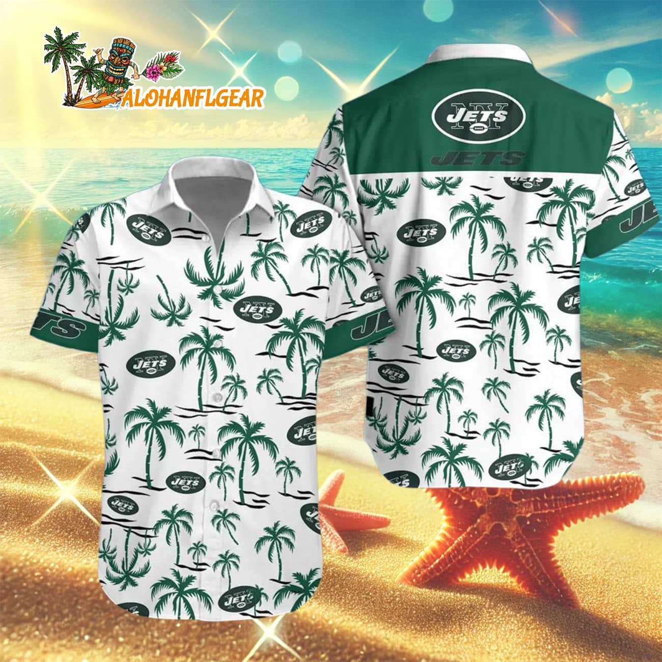 New York Jets Coconut Logo Beach Hawaiian Shirt, NFL Aloha Shirt New York Jets Coconut Logo Beach Hawaiian Shirt, NFL Aloha Shirt