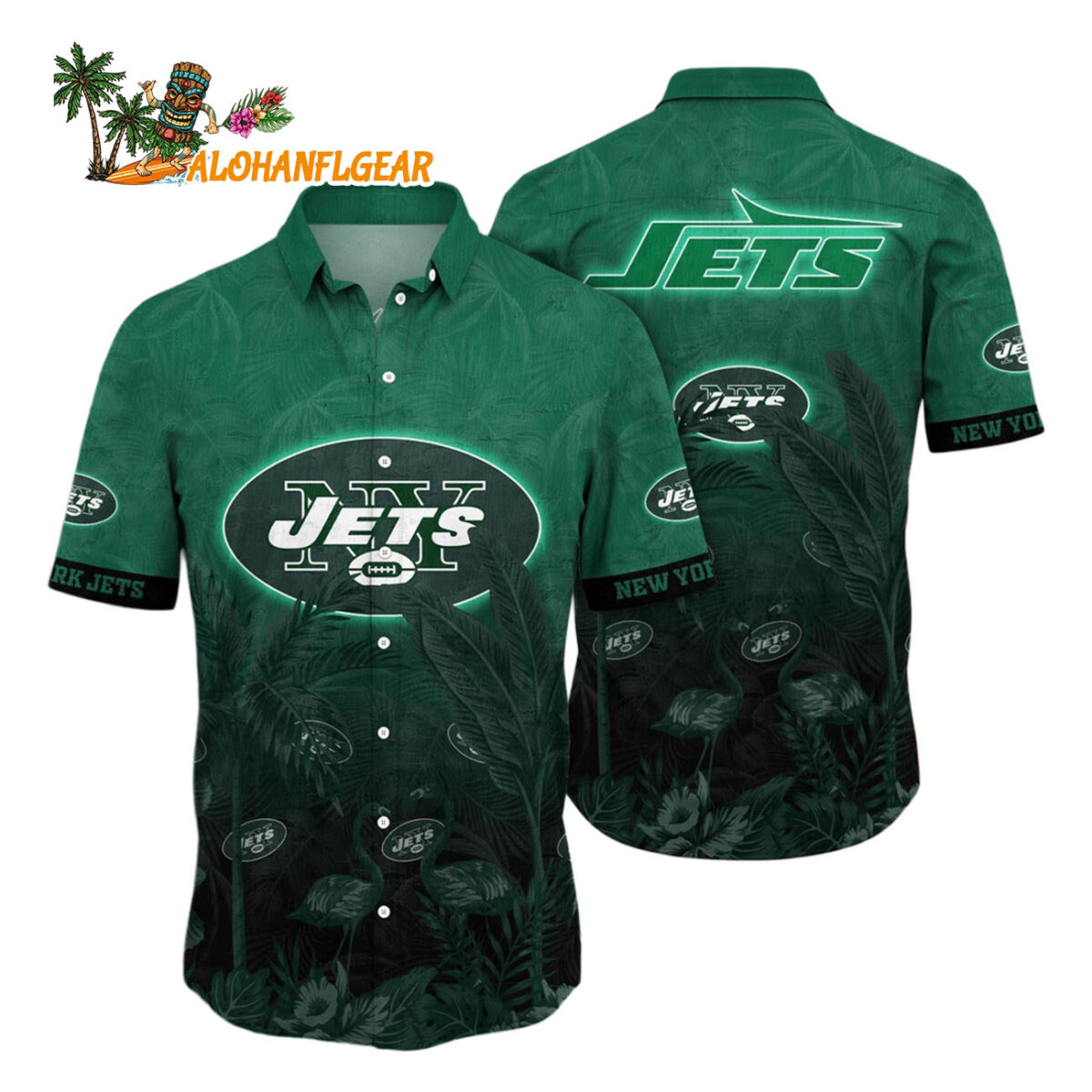 New York Jets Flamingo And Flower Funny Hawaiian Shirt New York Jets Aloha Shirt 1