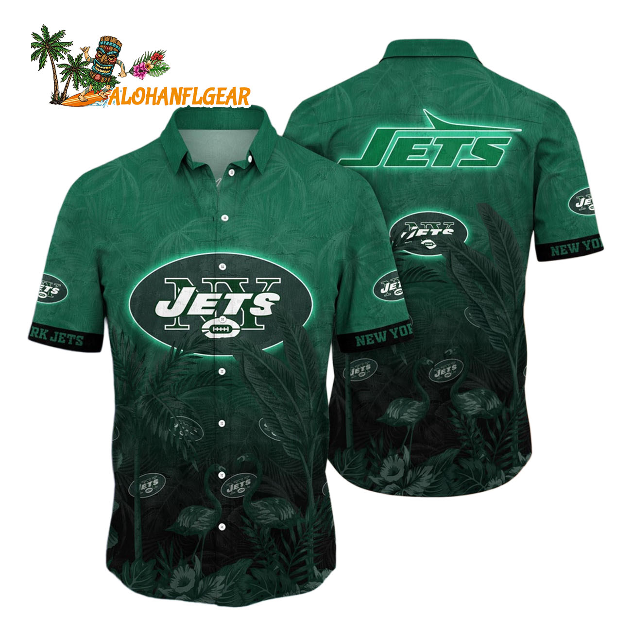 New York Jets Flamingo And Flower Funny Hawaiian Shirt, New York Jets Aloha Shirt New York Jets Flamingo And Flower Funny Hawaiian Shirt, New York Jets Aloha Shirt