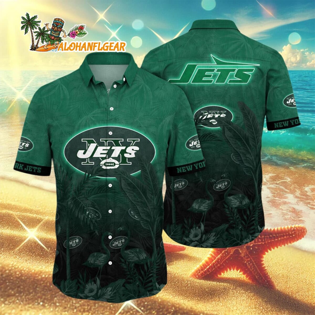 New York Jets Flamingo And Flower Funny Hawaiian Shirt New York Jets Aloha Shirt 3