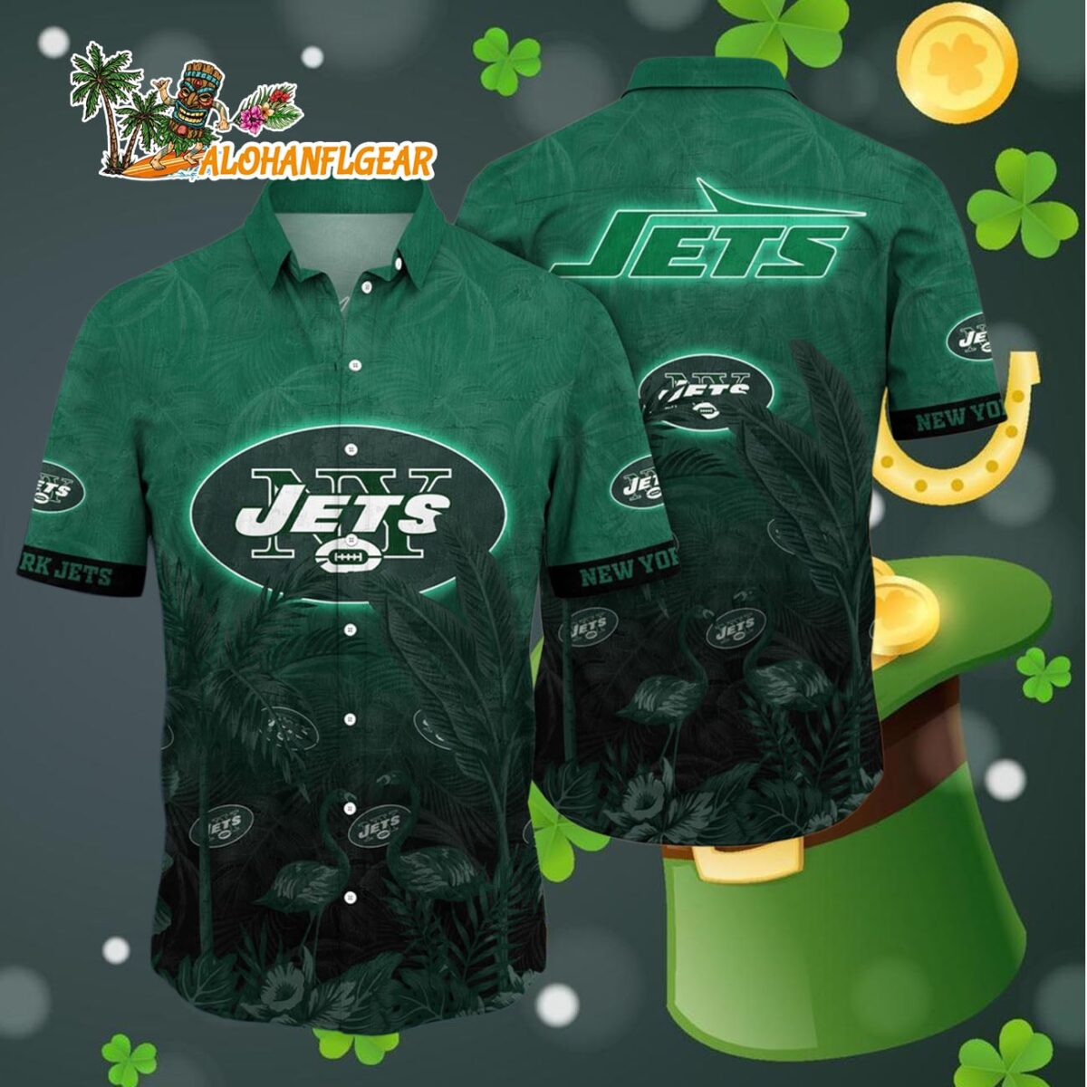 New York Jets Flamingo And Flower Funny Hawaiian Shirt New York Jets Aloha Shirt 4