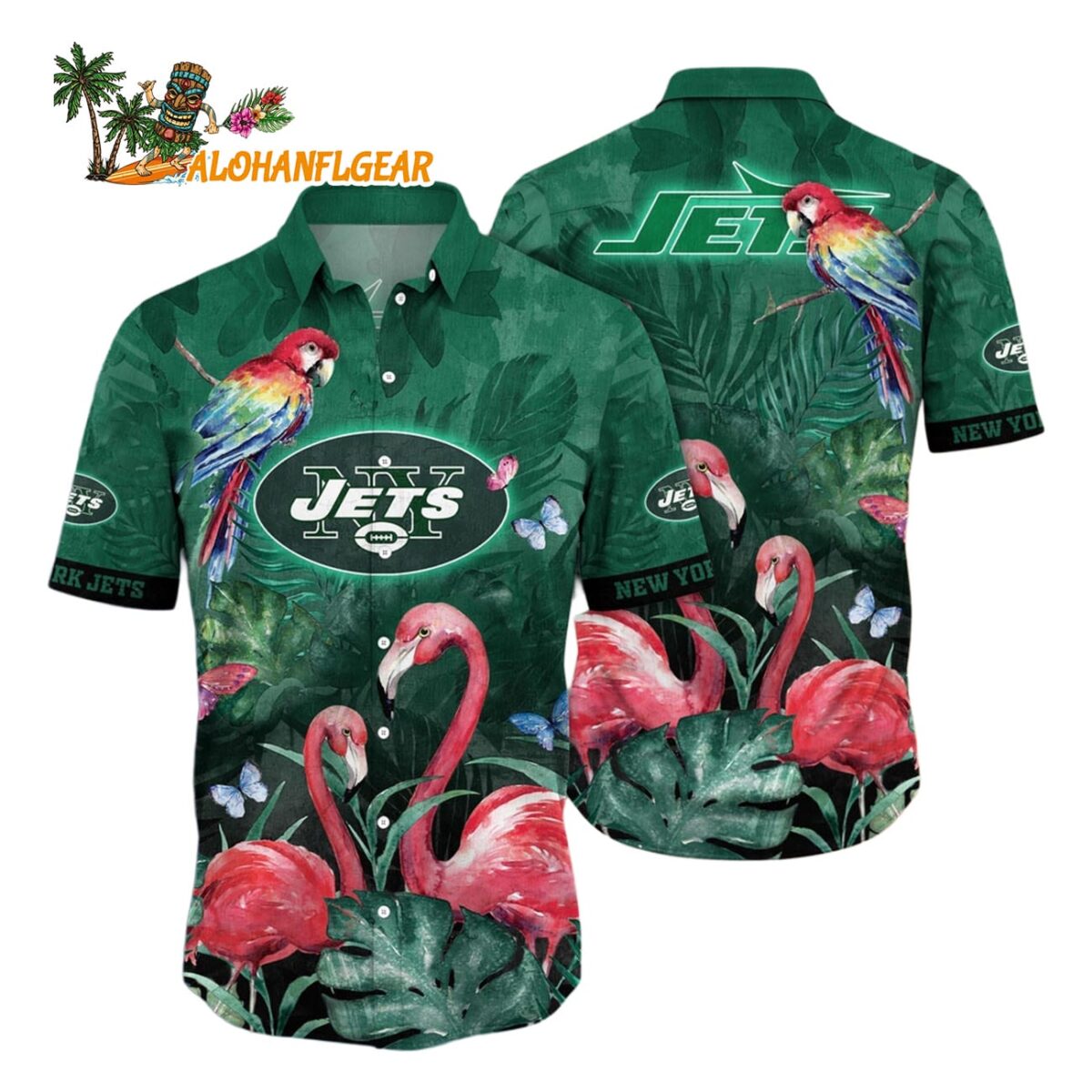 New York Jets Flamingo And Flower Hawaiian Shirt New York Jets Aloha Shirt 1