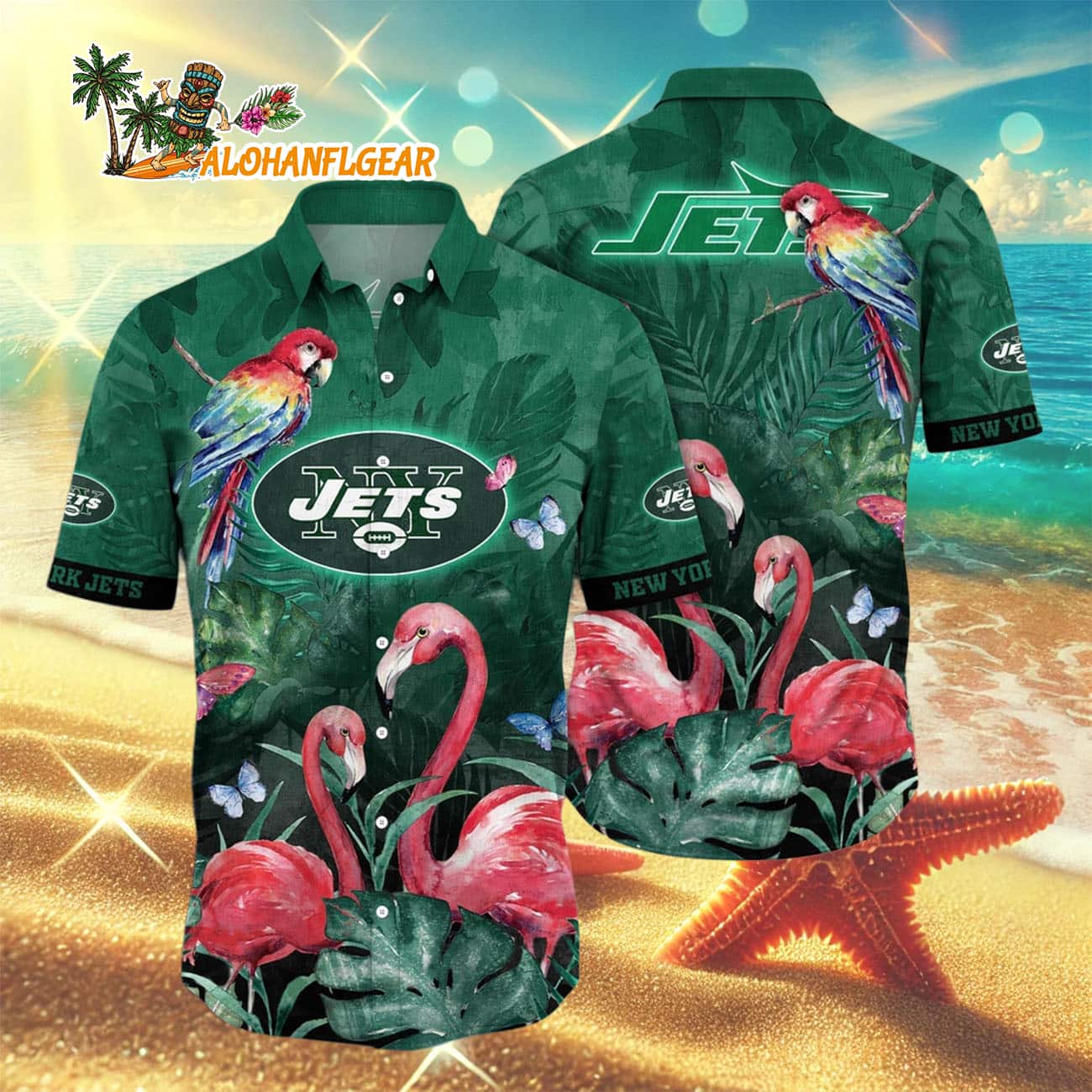 New York Jets Flamingo And Flower Hawaiian Shirt, New York Jets Aloha Shirt New York Jets Flamingo And Flower Hawaiian Shirt, New York Jets Aloha Shirt