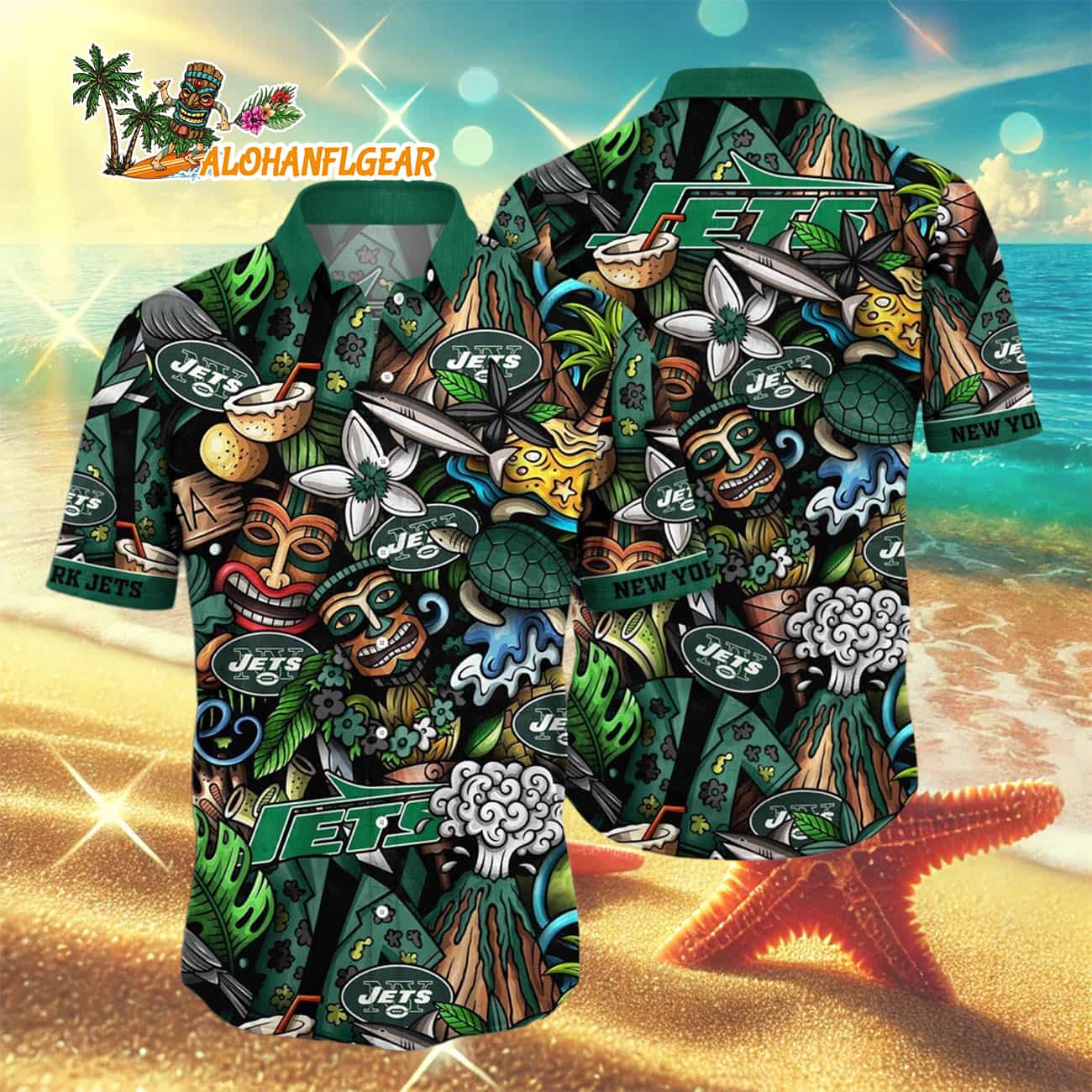 New York Jets Flower Tiki Me Off Hawaiian Shirt, New York Jets Aloha Shirt New York Jets Flower Tiki Me Off Hawaiian Shirt, New York Jets Aloha Shirt