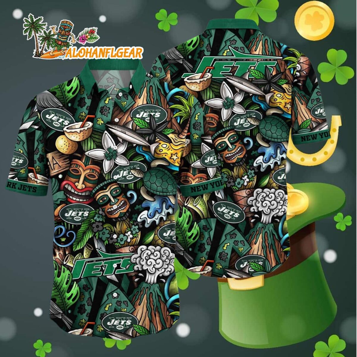 New York Jets Flower Tiki Me Off Hawaiian Shirt New York Jets Aloha Shirt 4