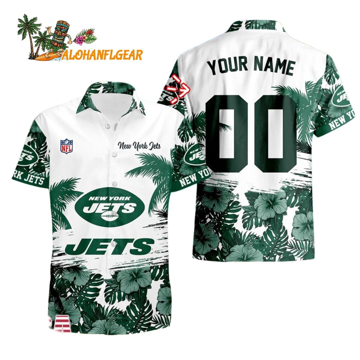 New York Jets Hibiscus Flower Custom Name Hawaiian Shirt NFL Aloha Shirt 1