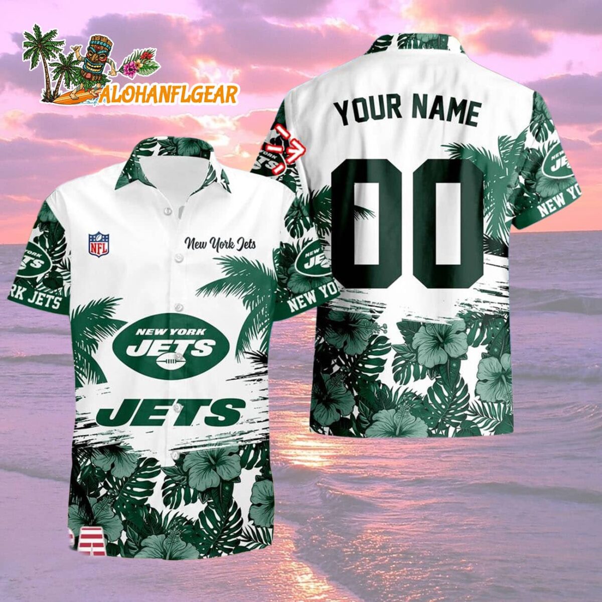 New York Jets Hibiscus Flower Custom Name Hawaiian Shirt, NFL Aloha Shirt 1 New York Jets Hibiscus Flower Custom Name Hawaiian Shirt NFL Aloha Shirt 2