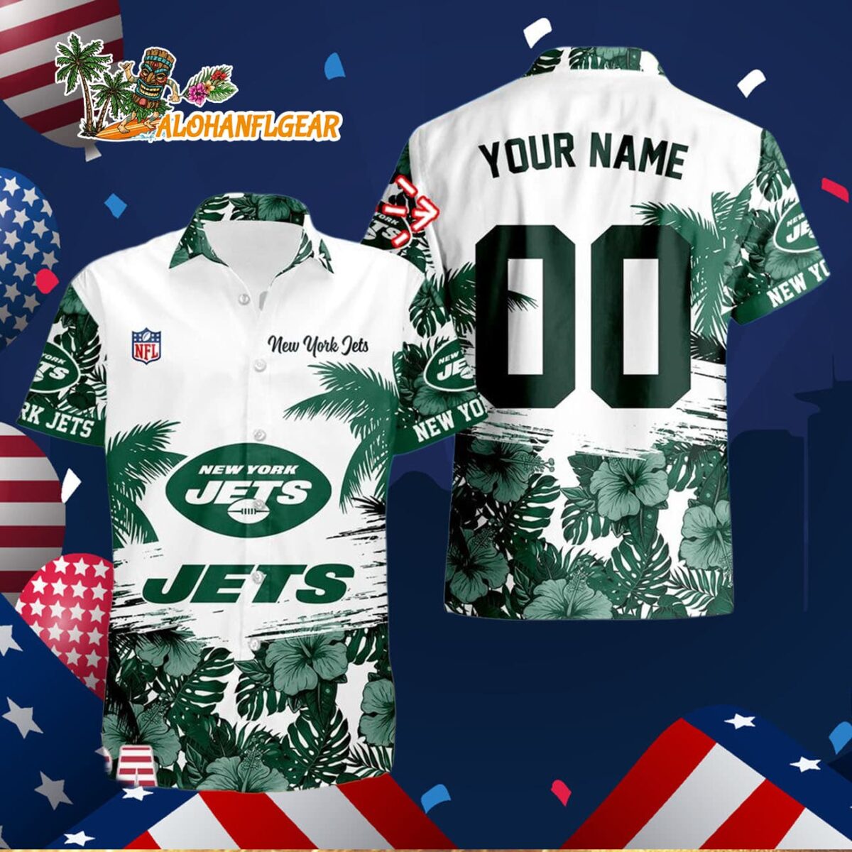 New York Jets Hibiscus Flower Custom Name Hawaiian Shirt, NFL Aloha Shirt 2 New York Jets Hibiscus Flower Custom Name Hawaiian Shirt NFL Aloha Shirt 3