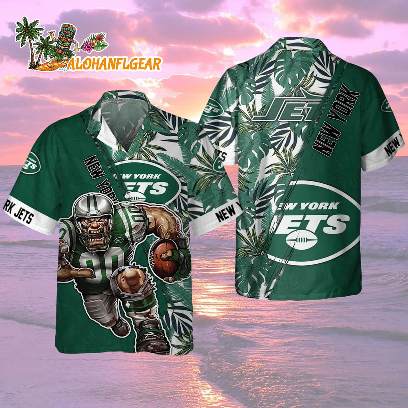New York Jets Mascot Summer Hawaiian Shirt, New York Jets Aloha Shirt New York Jets Mascot Summer Hawaiian Shirt, New York Jets Aloha Shirt