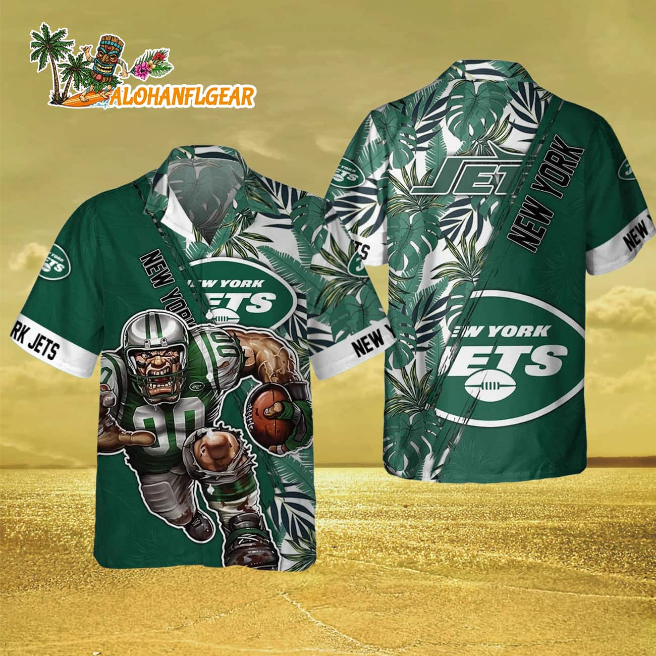 New York Jets Mascot Summer Hawaiian Shirt, New York Jets Aloha Shirt New York Jets Mascot Summer Hawaiian Shirt, New York Jets Aloha Shirt