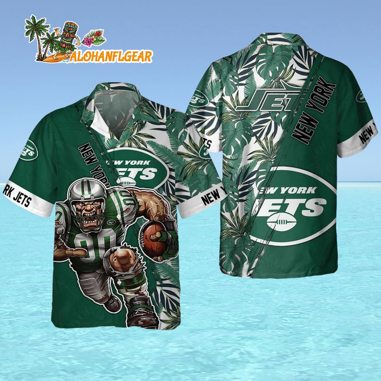 New York Jets Mascot Summer Hawaiian Shirt, New York Jets Aloha Shirt New York Jets Mascot Summer Hawaiian Shirt, New York Jets Aloha Shirt