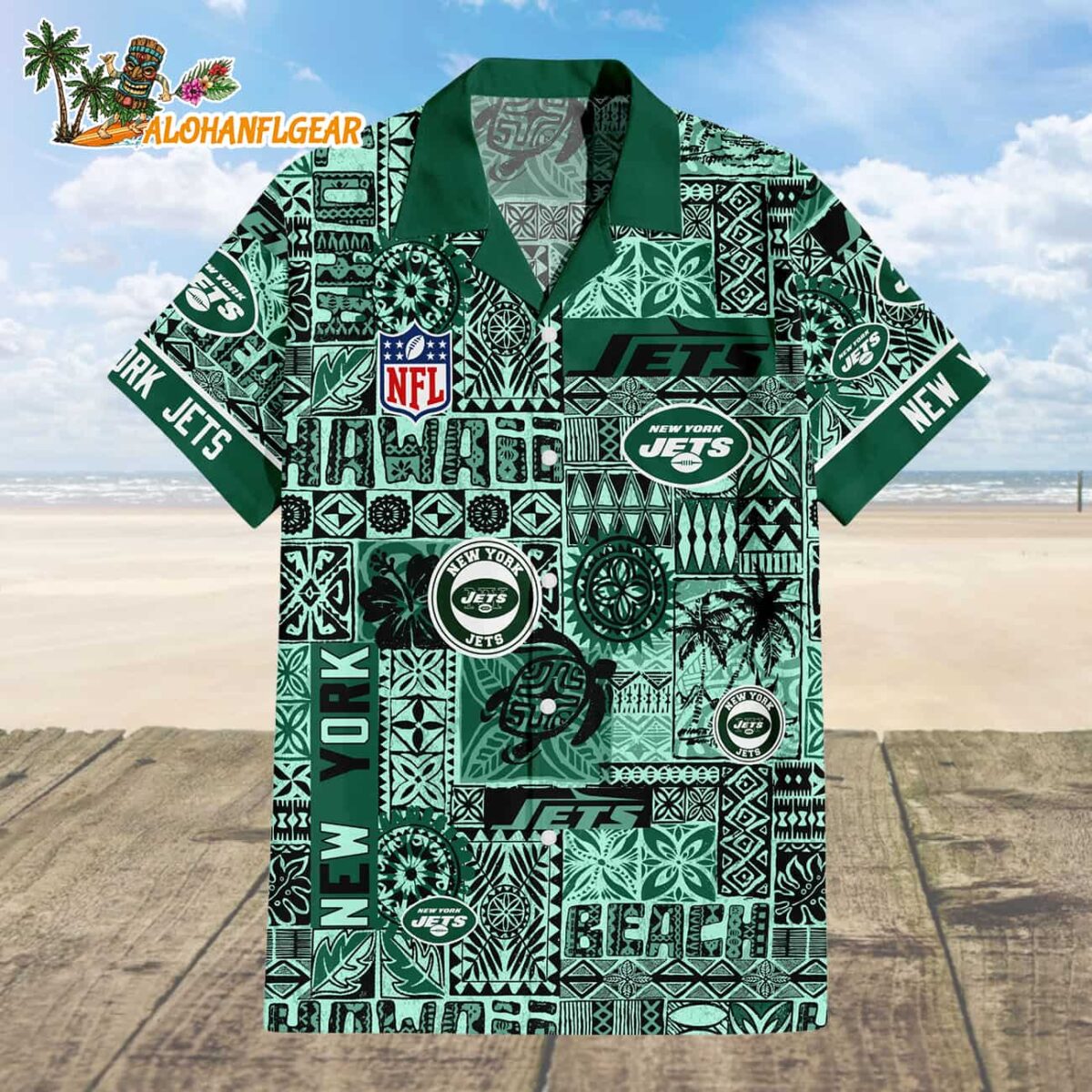 New York Jets Tapa Patterns Hawaiian Shirt NFL Aloha Shirt 1